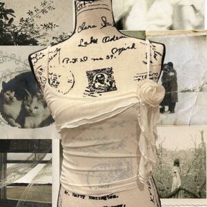 White Sheer Spaghetti Strap Tank w 3D Rose